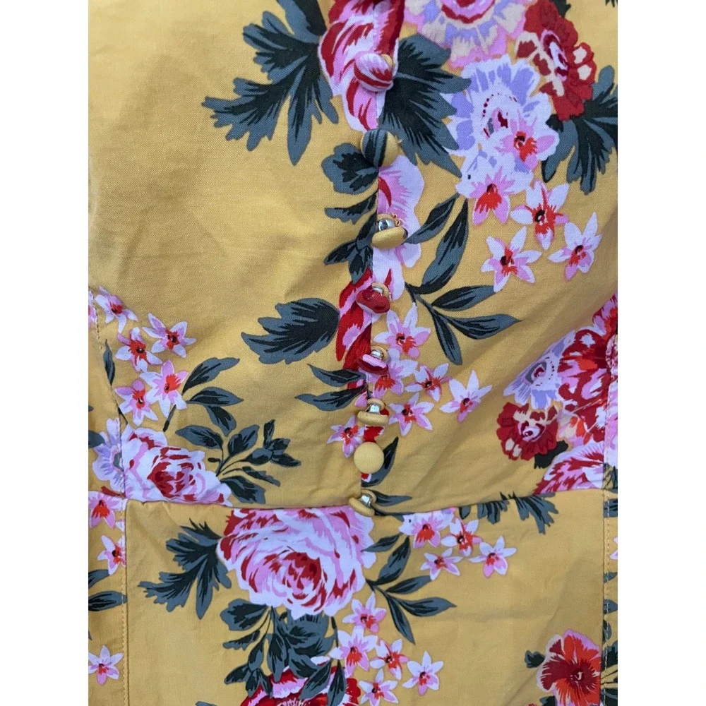 Anthropologie Size M Cecily Flora Midi Dress Garden‎ Party Cottagecore Yellow